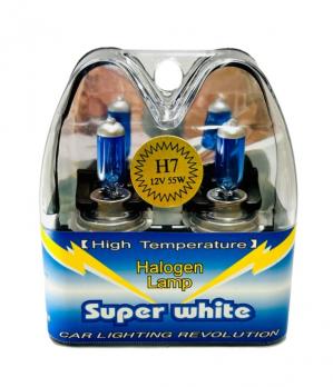 12V   H7  55W  Super White БЕЛЫЙ СВЕТ (2 штуки) лампы галогеновые